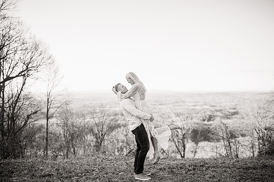 holding up fiancee at foothills parkway engagement