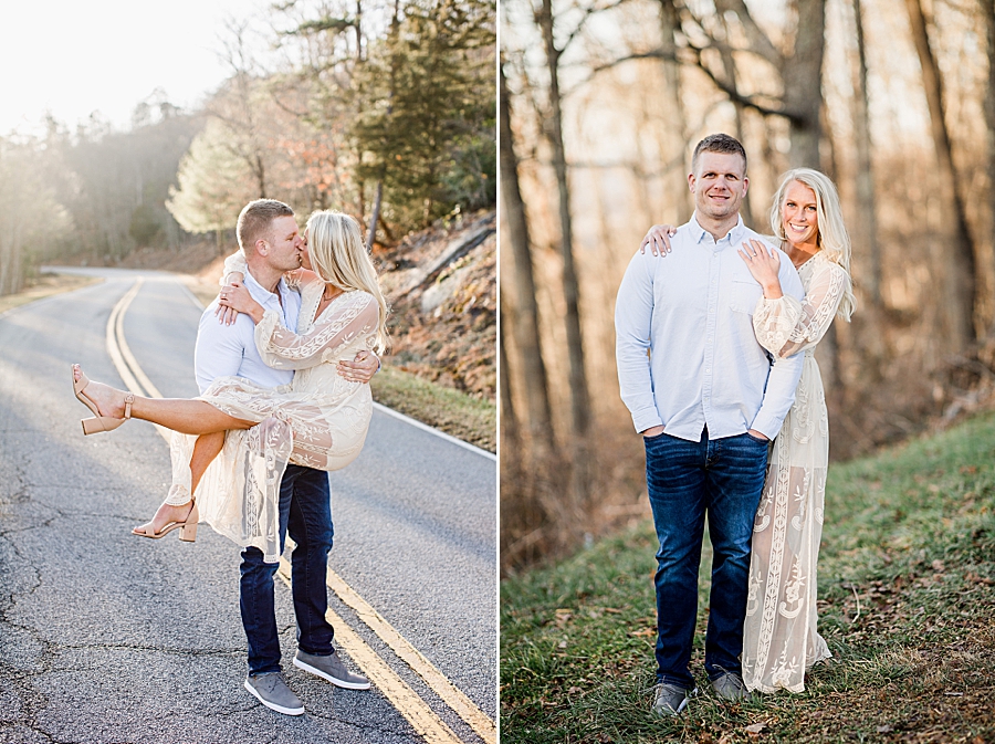 kissing in the street at foothills parkway engagement