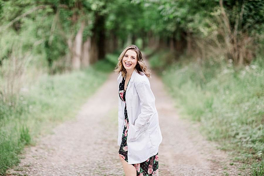 White coat at this Forks of the River Senior session by Knoxville Wedding Photographer, Amanda May Photos.