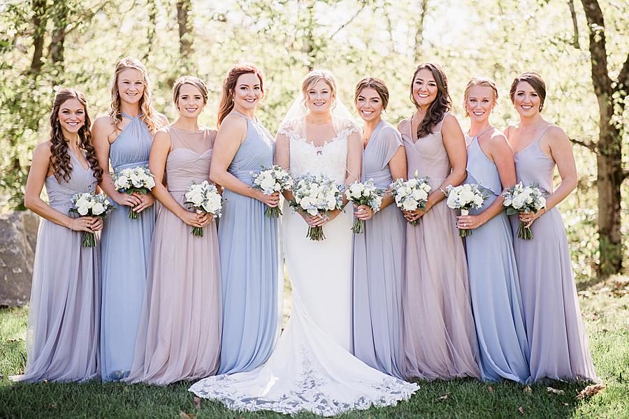 Coordinating dresses at this Graystone Quarry wedding by Knoxville Wedding Photographer, Amanda May Photos.
