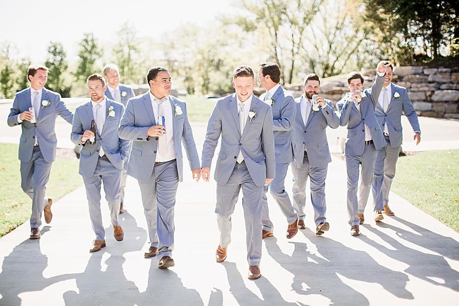 Groomsmen laughing at this Graystone Quarry wedding by Knoxville Wedding Photographer, Amanda May Photos.