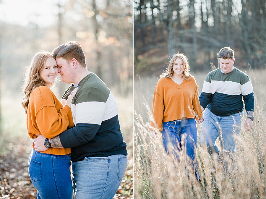 walking in tall grass at heartland meadows engagement
