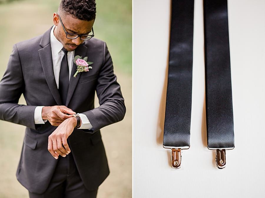 Black suspenders at this Holston Hills Country Club wedding by Knoxville Wedding Photographer, Amanda May Photos.