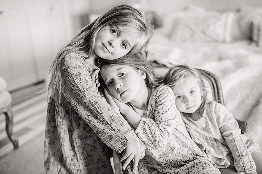 black and white of daughters at home lifestyle