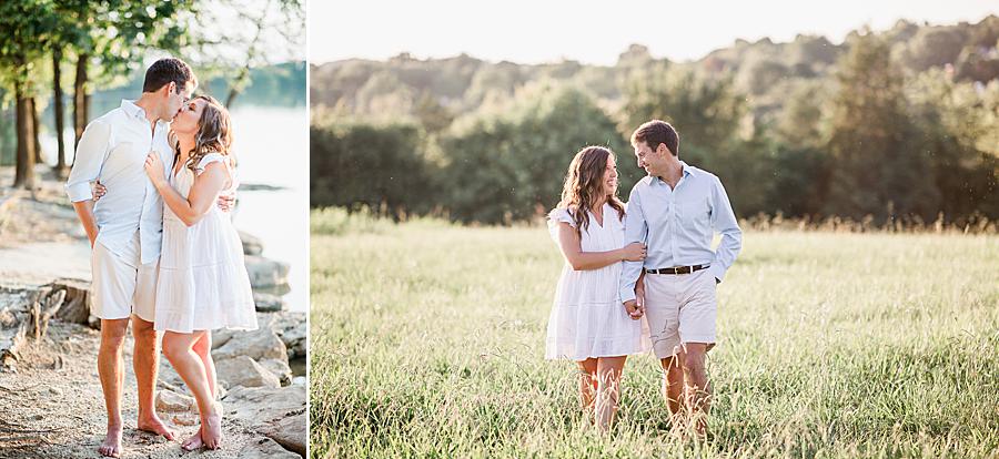 couple kissing at hunter valley farm engagement