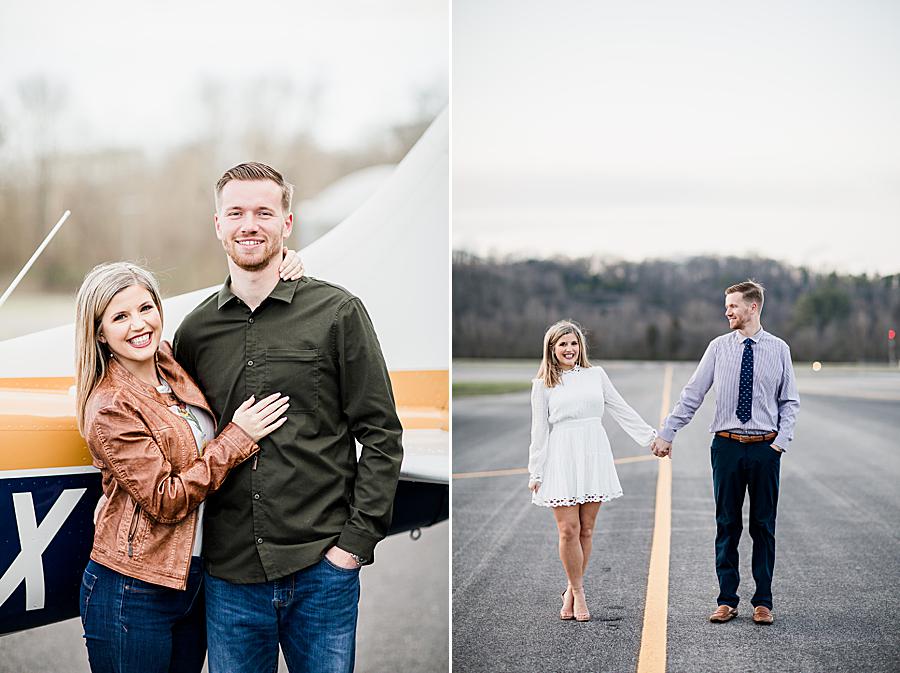 couple posing for island home airport engagement pictures