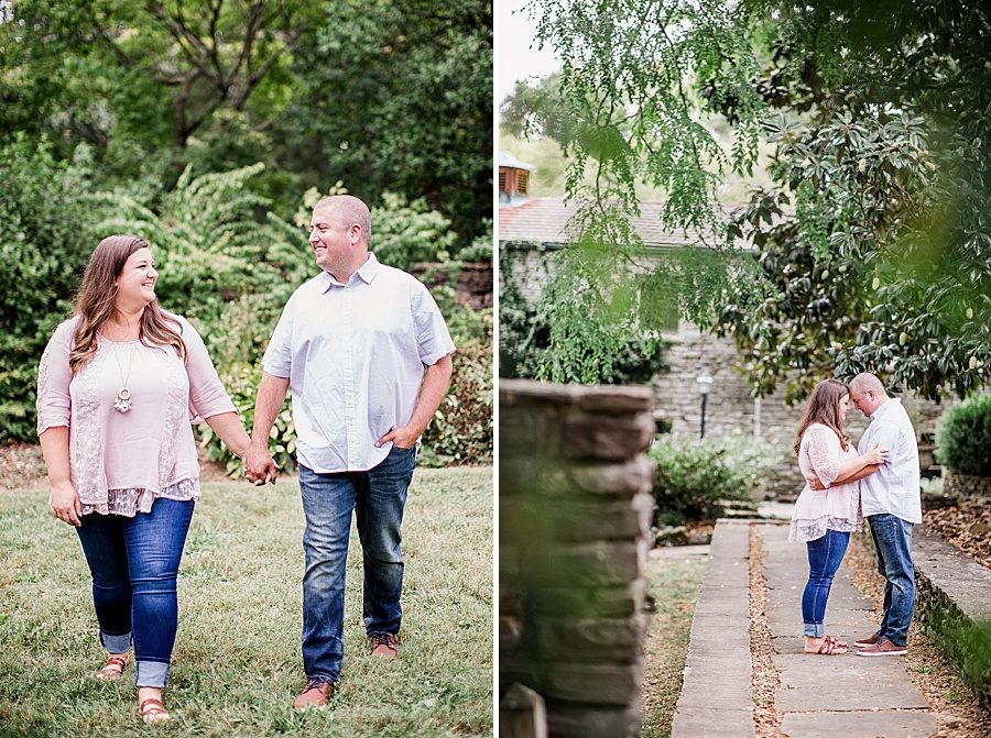 Holding hands and walking at this Volunteer Landing engagement session by Knoxville Wedding Photographer, Amanda May Photos.