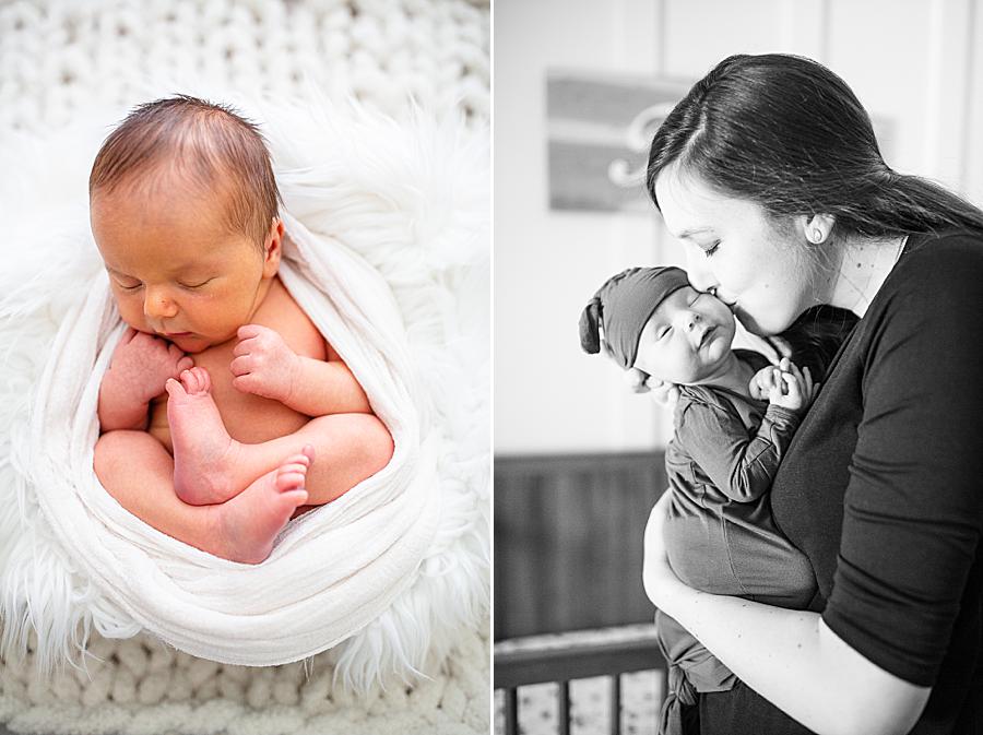 mom kissing baby boy on the cheek at knoxville newborn session