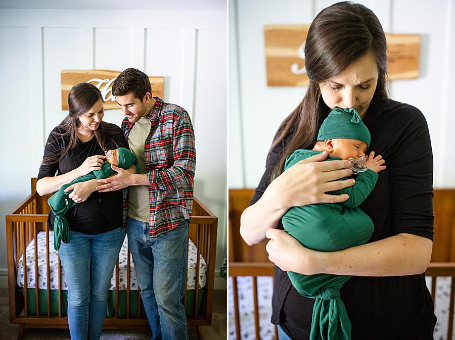 proud mom and dad holding son at knoxville newborn session