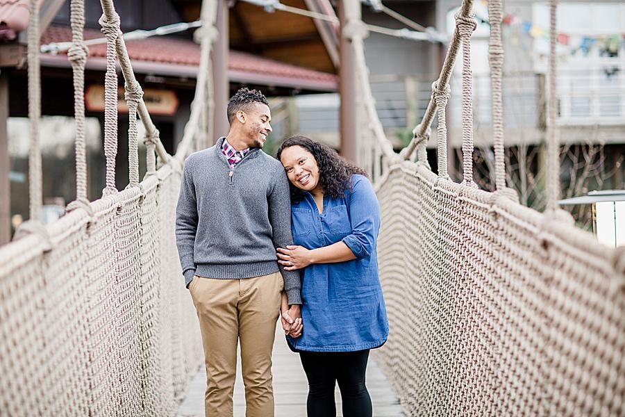 Rope bridge at this Knoxville Zoo engagement by Knoxville Wedding Photographer, Amanda May Photos.