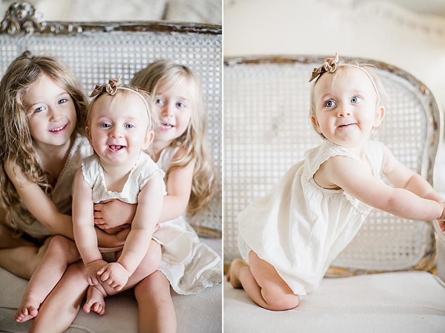 Neutral colors at this 12 month lifestyle session by Knoxville Wedding Photographer, Amanda May Photos.