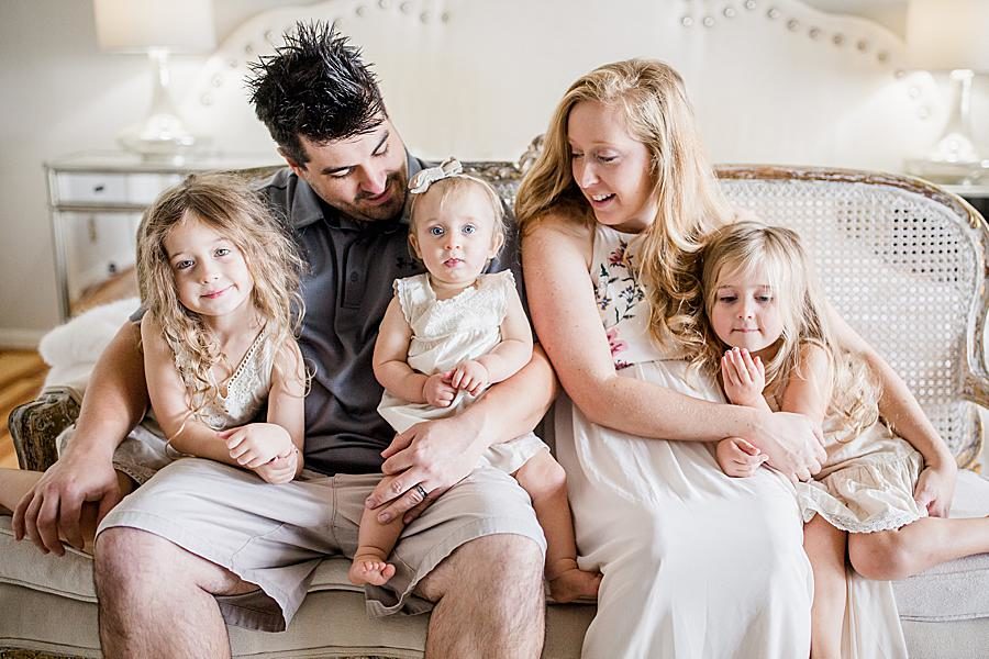 The whole family at this 12 month lifestyle session by Knoxville Wedding Photographer, Amanda May Photos.