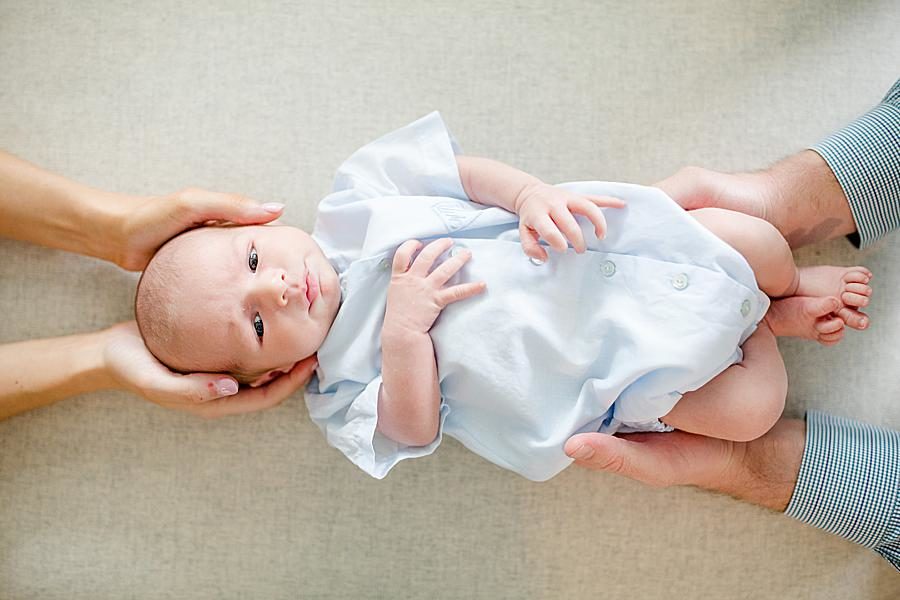 Blue baby outfit at this newborn session by Knoxville Wedding Photographer, Amanda May Photos.