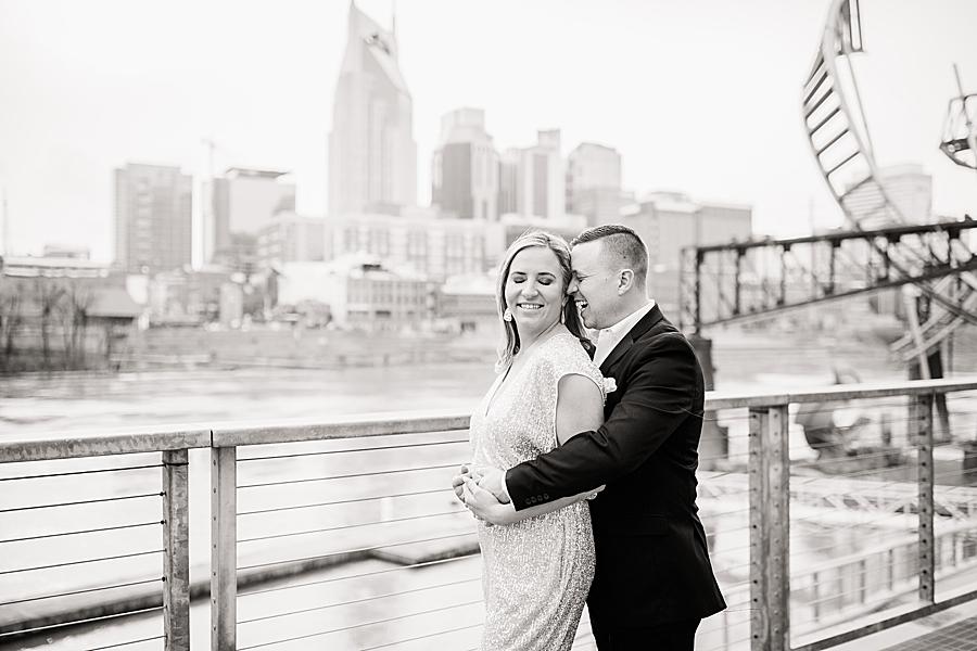 Black and white photo of couple at Love Circle engagement