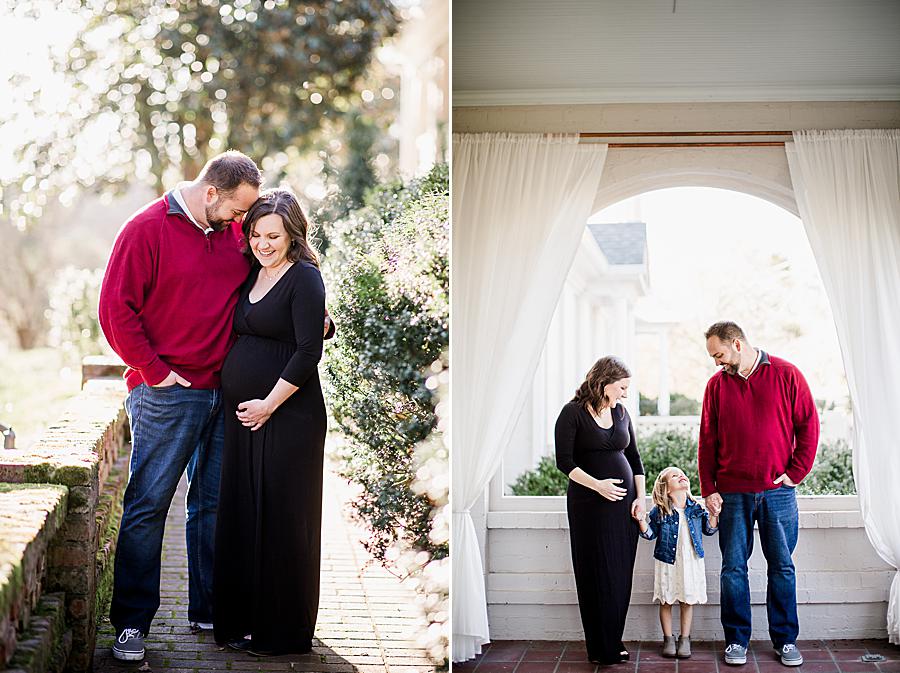 Family holding hands during Maple Grove Estate maternity session