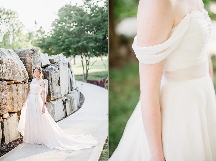Drop shoulder wedding dress at this Marblegate Farm Bridal Session by Knoxville Wedding Photographer, Amanda May Photos.