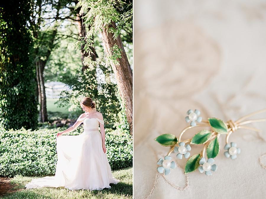 Pearl broach at this Marblegate Farm Bridal Session by Knoxville Wedding Photographer, Amanda May Photos.