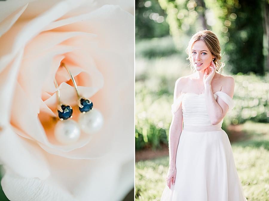 Pearl earrings at this Marblegate Farm Bridal Session by Knoxville Wedding Photographer, Amanda May Photos.