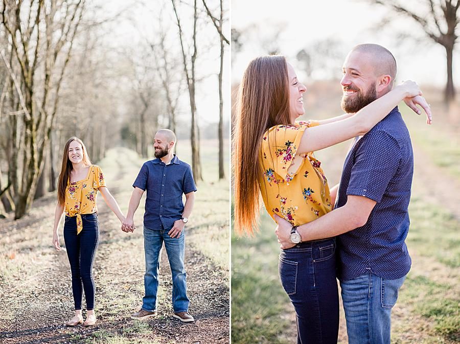 Holding hands at this Marblegate Farm engagement by Knoxville Wedding Photographer, Amanda May Photos.