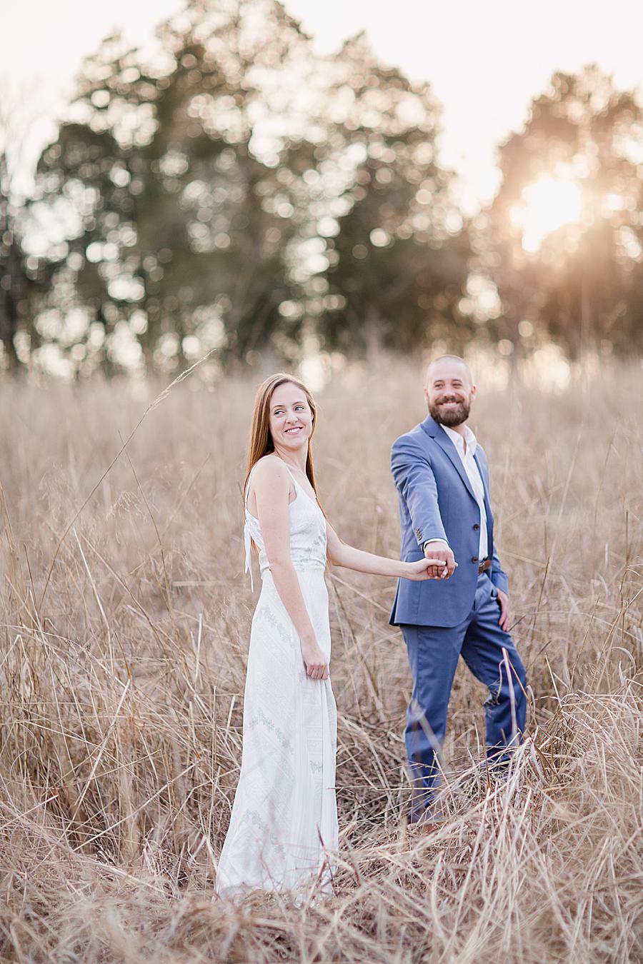 White engagement dress at this Marblegate Farm engagement by Knoxville Wedding Photographer, Amanda May Photos.