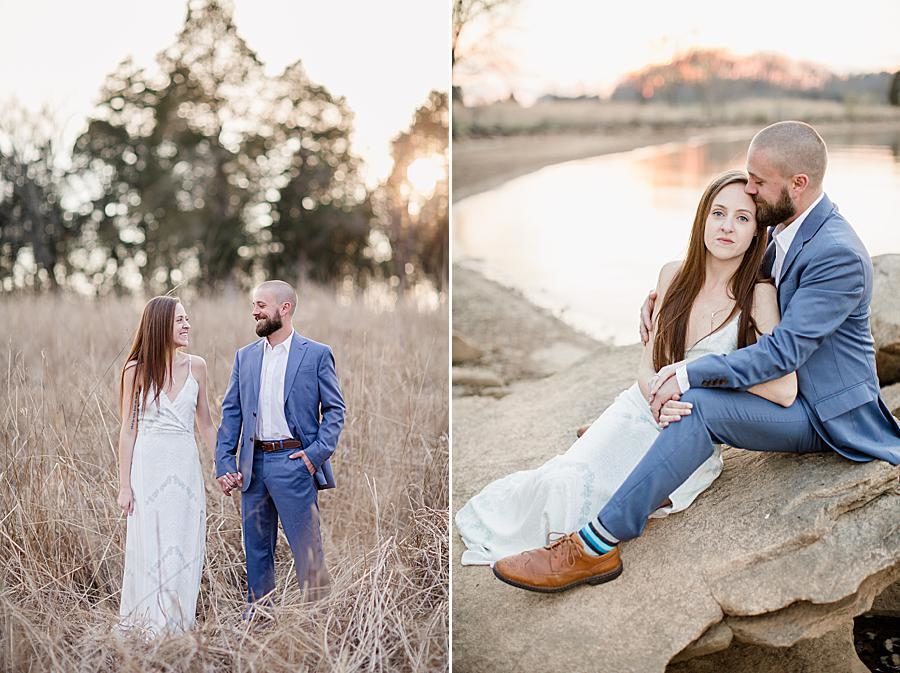 Sun on the water at this Marblegate Farm engagement by Knoxville Wedding Photographer, Amanda May Photos.