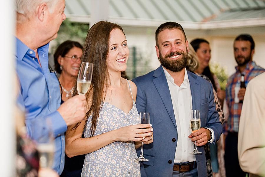 Rehearsal dinner toast at this Marblegate Farm Wedding by Knoxville Wedding Photographer, Amanda May Photos.