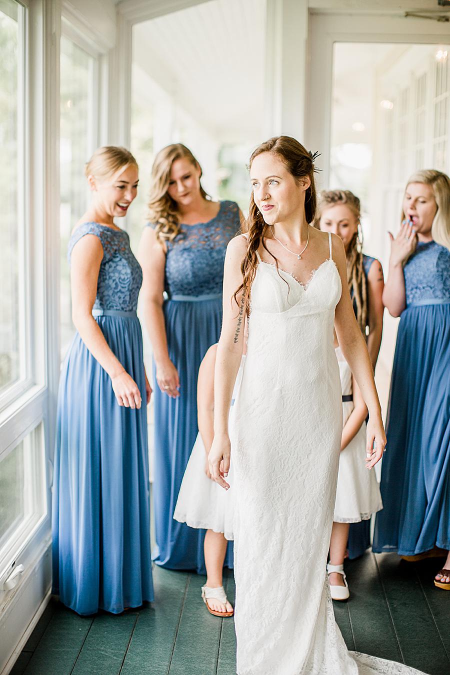Bridesmaid first look at this Marblegate Farm Wedding by Knoxville Wedding Photographer, Amanda May Photos.