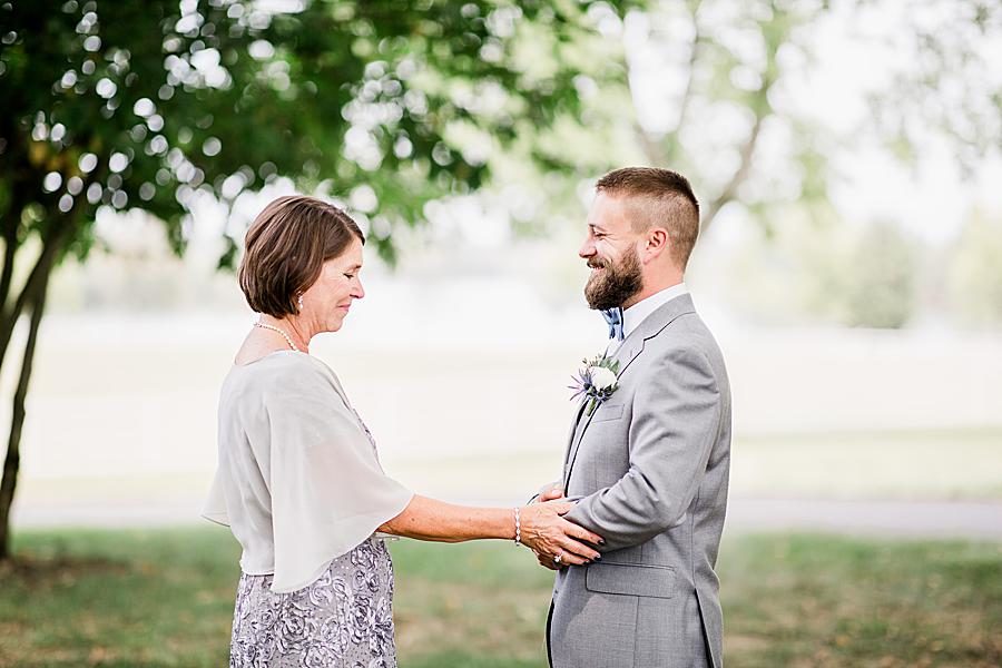 Mother son first look at this Marblegate Farm Wedding by Knoxville Wedding Photographer, Amanda May Photos.
