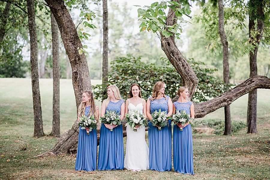Blue dresses at this Marblegate Farm Wedding by Knoxville Wedding Photographer, Amanda May Photos.