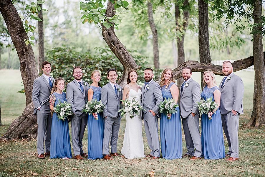 The whole wedding party at this Marblegate Farm Wedding by Knoxville Wedding Photographer, Amanda May Photos.