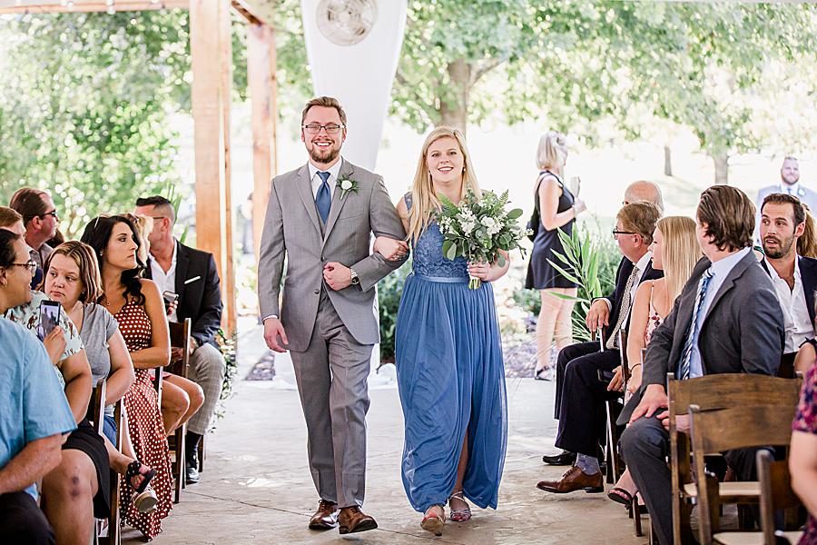 Bridal party walking down the aisle at this Marblegate Farm Wedding by Knoxville Wedding Photographer, Amanda May Photos.