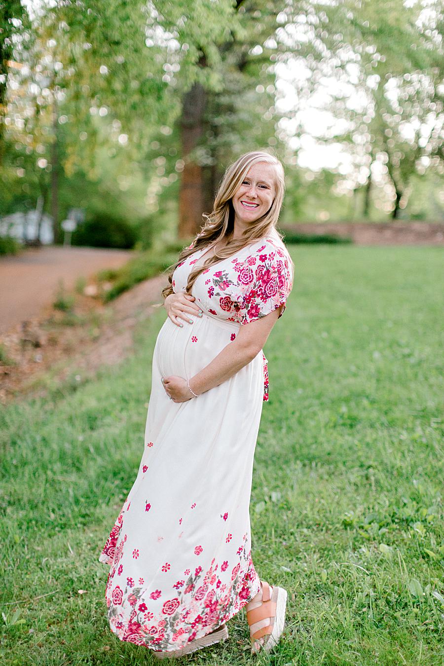 Floral maternity dress at this Maternity Pictures by Knoxville Wedding Photographer, Amanda May Photos.