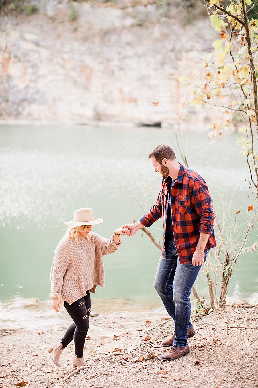 at this Meads Quarry fall Engagement by Knoxville Wedding Photographer, Amanda May Photos. 
