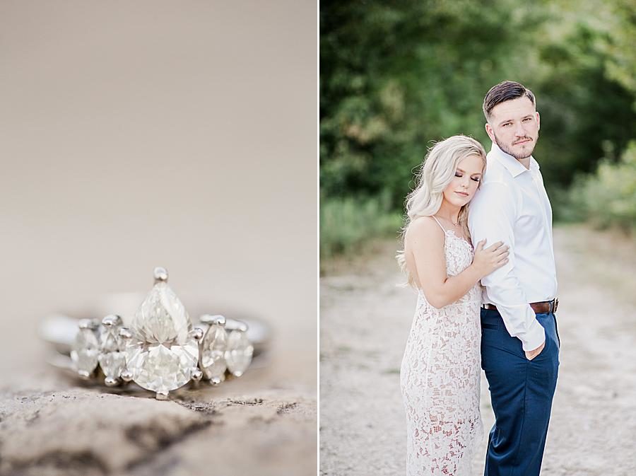 Tear drop engagement ring at this Meads Quarry engagement by Knoxville Wedding Photographer, Amanda May Photos.
