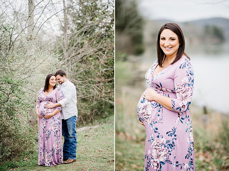 mom to be holding baby bump at melton hill maternity