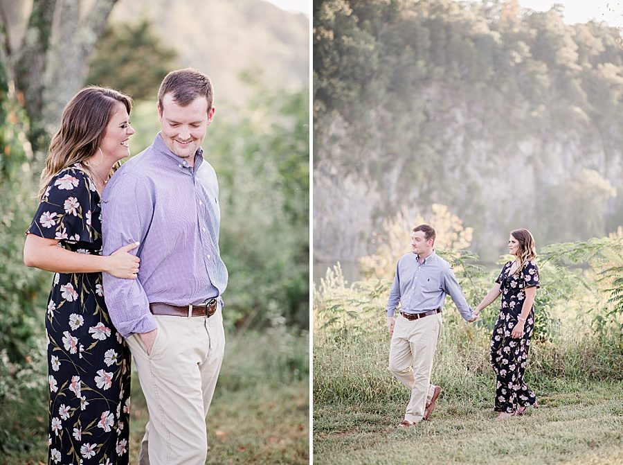 Walking at this Melton Hill engagement session by Knoxville Wedding Photographer, Amanda May Photos.
