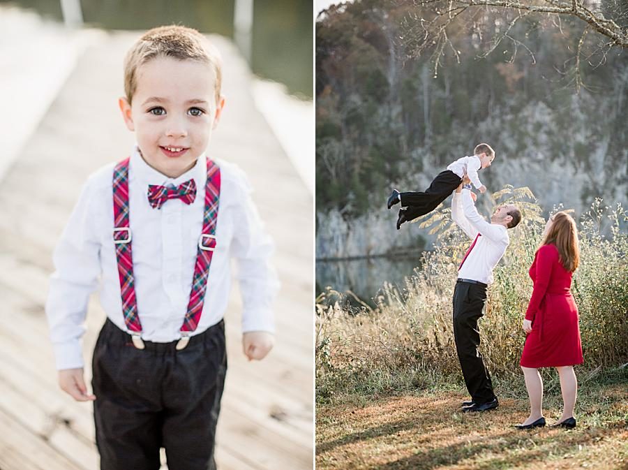 Plaid suspenders at this Melton Hill Park session by Knoxville Wedding Photographer, Amanda May Photos.