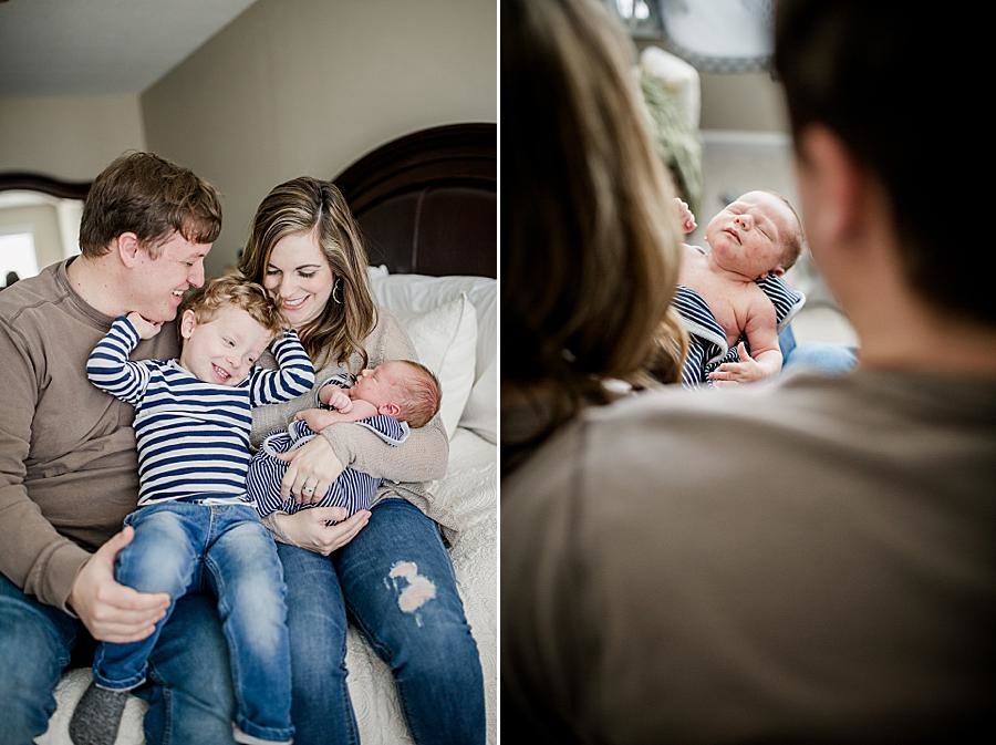 Picture over the shoulder at this lifestyle newborn session by Knoxville Wedding Photographer, Amanda May Photos.