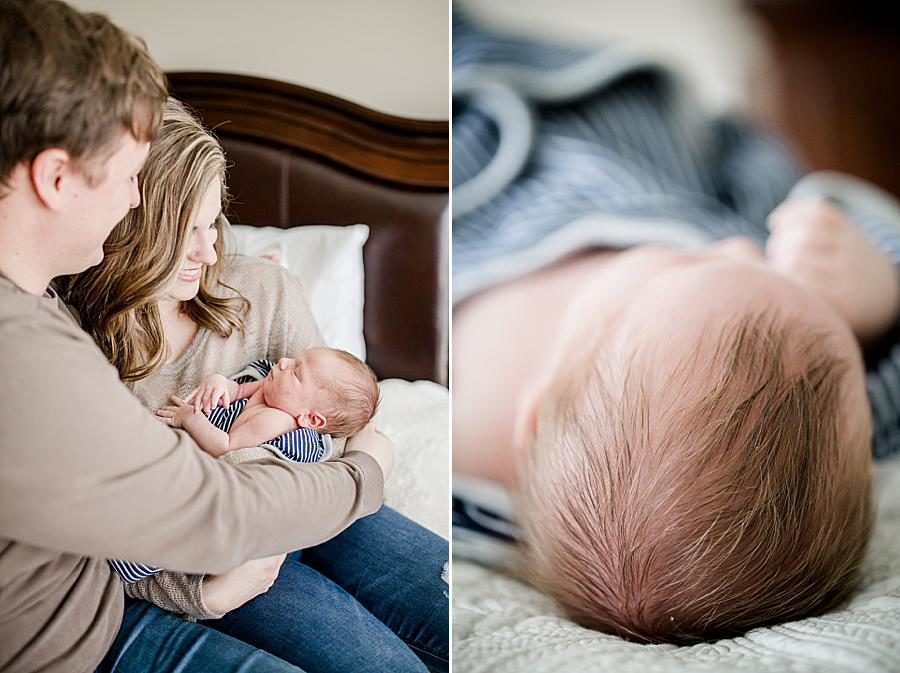 Baby hair at this lifestyle newborn session by Knoxville Wedding Photographer, Amanda May Photos.