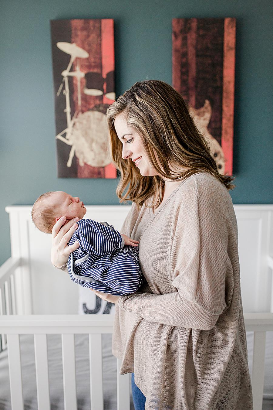 New mom at this lifestyle newborn session by Knoxville Wedding Photographer, Amanda May Photos.