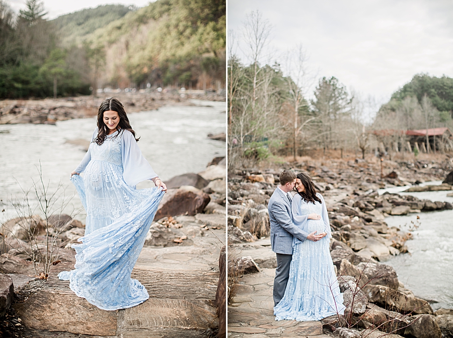 pregnant mama twirling dress at ocoee whitewater center maternity