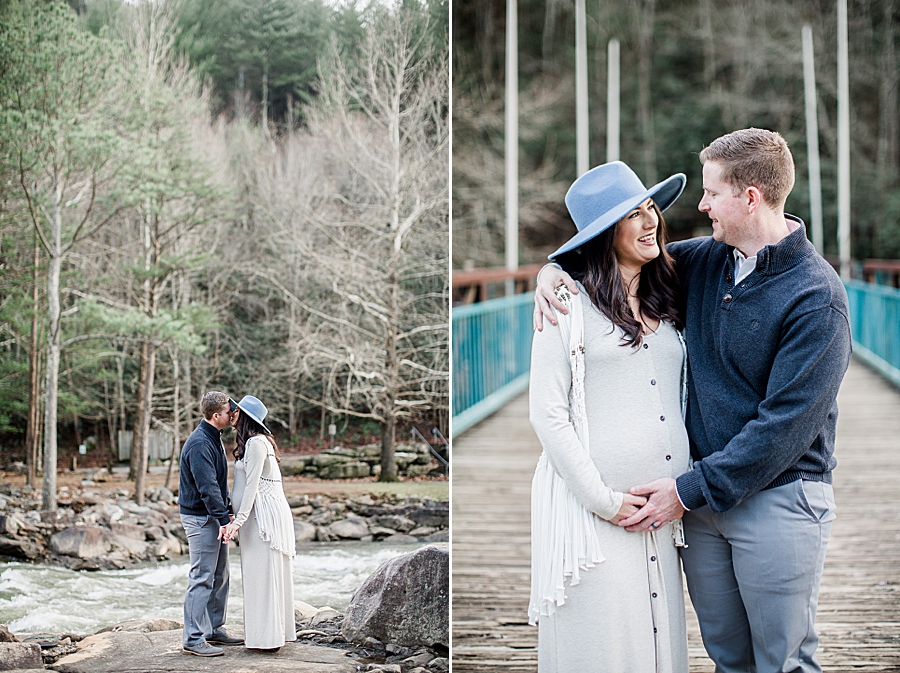 kissing by the river at ocoee whitewater center maternity