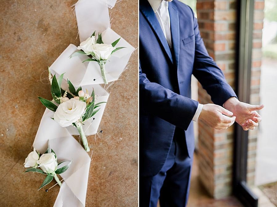 White rose boutonnieres at this pavilion wedding by Knoxville Wedding Photographer, Amanda May Photos.