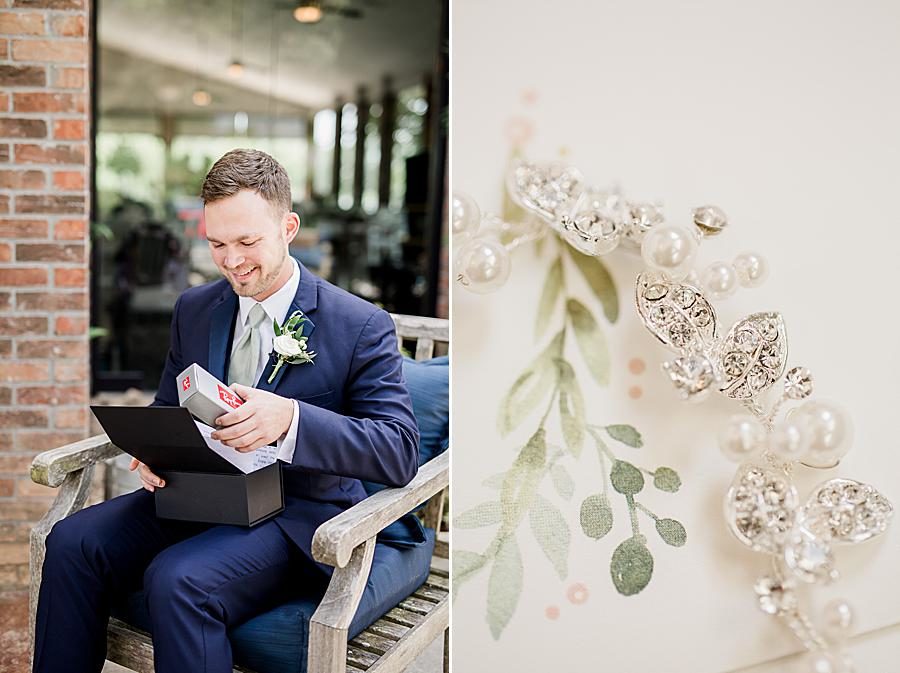 Pearl and diamond jewelry at this pavilion wedding by Knoxville Wedding Photographer, Amanda May Photos.