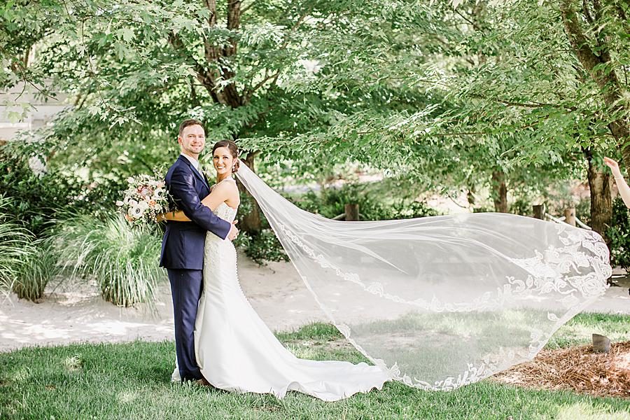 Flowing cathedral veil at this pavilion wedding by Knoxville Wedding Photographer, Amanda May Photos.