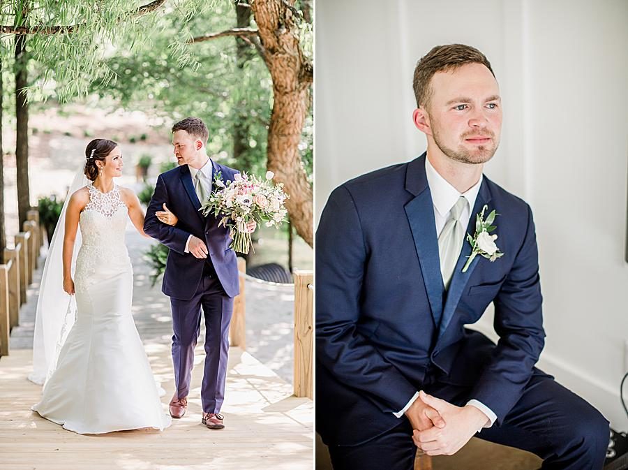 Groom sitting pose at this pavilion wedding by Knoxville Wedding Photographer, Amanda May Photos.