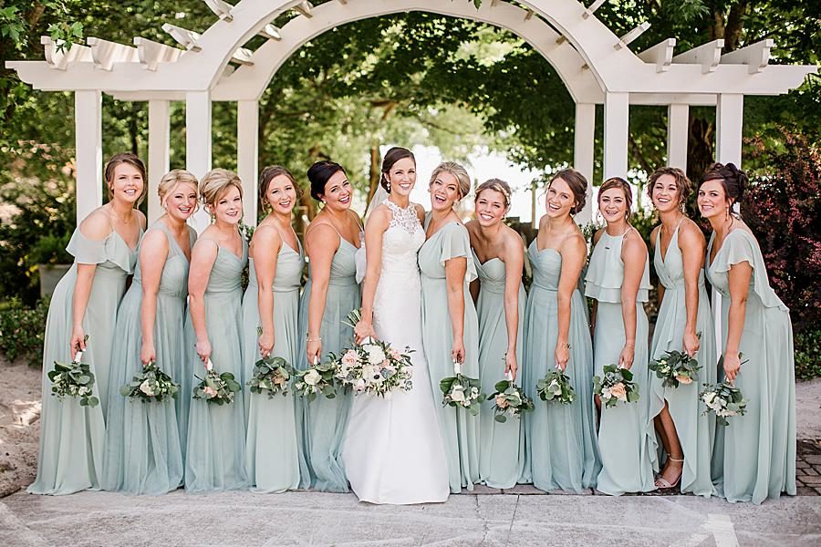 Unique bridesmaid dresses at this pavilion wedding by Knoxville Wedding Photographer, Amanda May Photos.