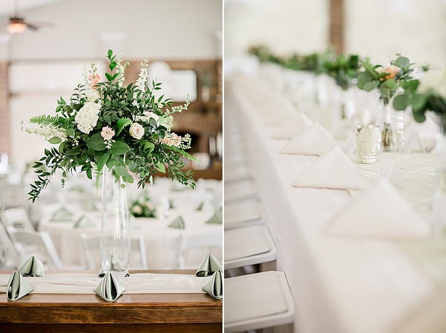 Centerpieces at this pavilion wedding by Knoxville Wedding Photographer, Amanda May Photos.