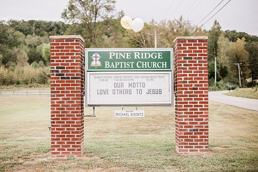 Church sign at this Pine Ridge Baptist Church wedding by Knoxville Wedding Photographer, Amanda May Photos.
