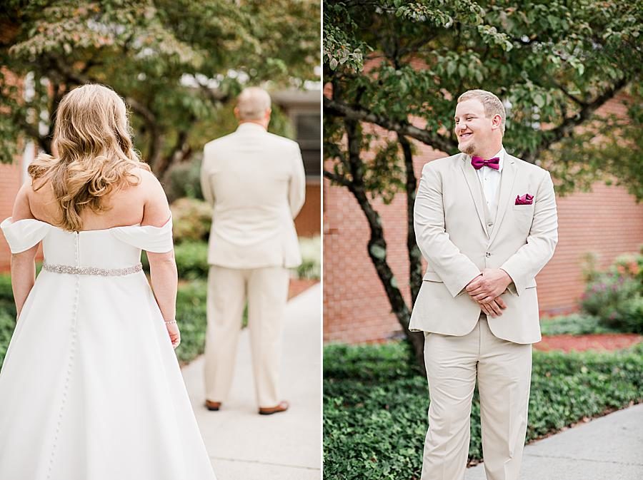 Walking to groom at this Pine Ridge Baptist Church wedding by Knoxville Wedding Photographer, Amanda May Photos.